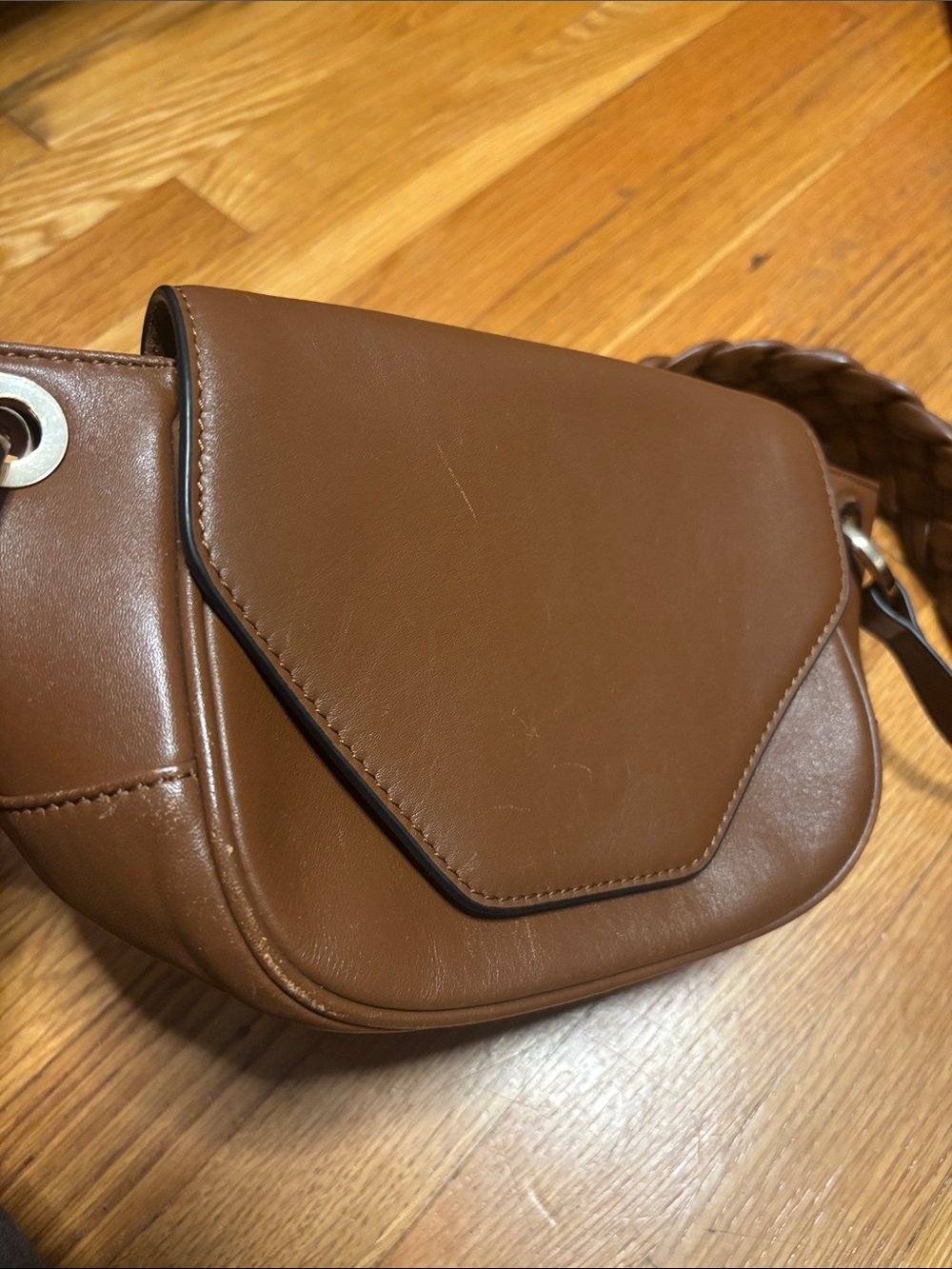 Uterque Brown Leather Braided-Handle Crossbody Bag - Picture 9 of 11